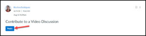 Screenshot of Discussions interface with red arrow pointing blue Reply button